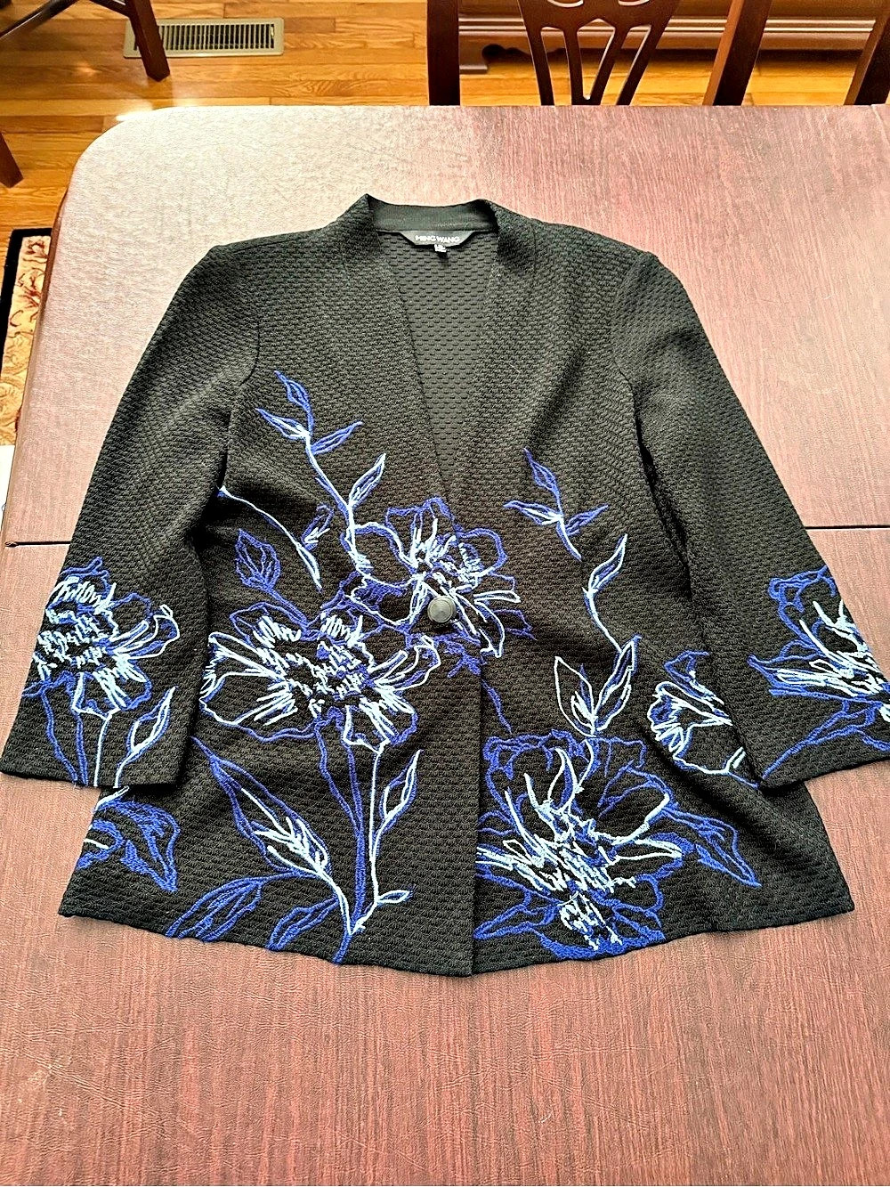 Ming Wang Black & Blue Floral Knit Jacket